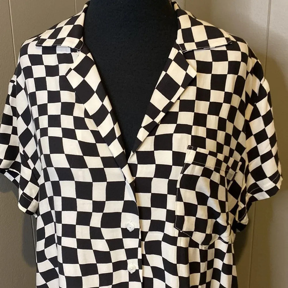 NWT Pistola Small Short Sleeve Shirt Dress Checkers Chest Pocket Hem Slits - Picture 2 of 7